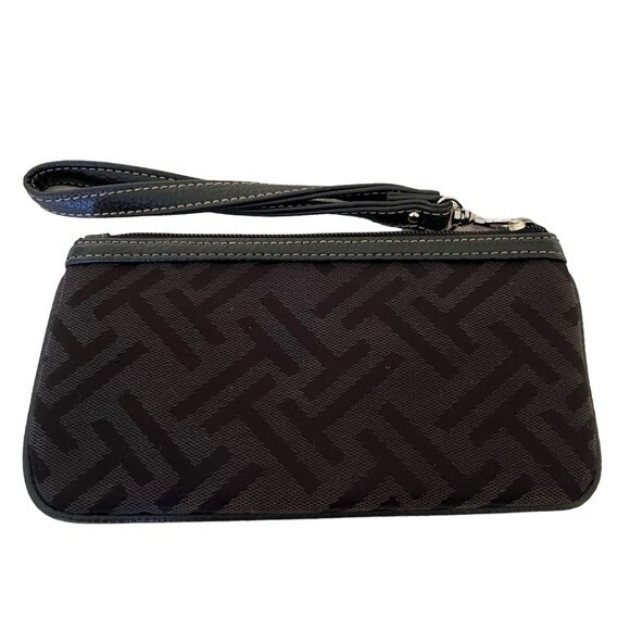 Tignanello Black Canvas Wristlet with Silver Signature Logo Small Travel Wallet - Picture 5 of 6